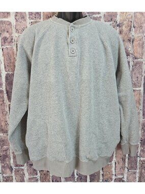 RVCA Mens XL Gray Waffle Knit Henley Pullover Sweatshirt With 3-Button Collar